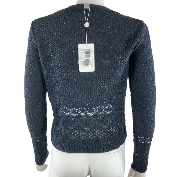 Autumn Cashmere Textured Navy Pointelle-Knit Cardigan Size S NWT - Picture 3 of 4